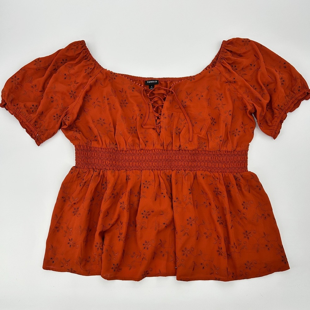 Torrid Country Cottage Milkmaid Top Womens 1X Peasant Ren Faire Floral Fall